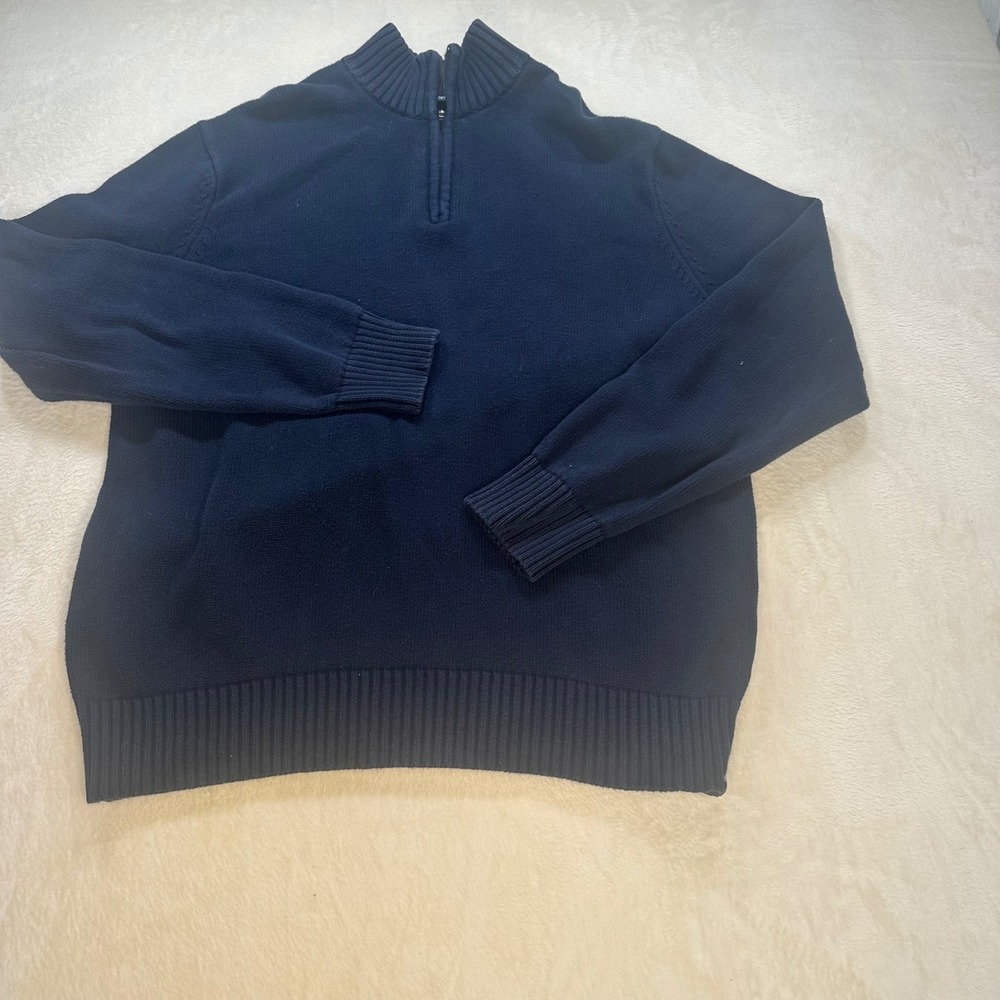Eddie Bauer Mens Navy Blue Cotton Quarter Zip Pullover Sweater Large 13403145